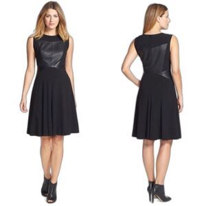 Classiques Entier Black Crepe and Genuine Leather Bodice Swing Dress Size 2
